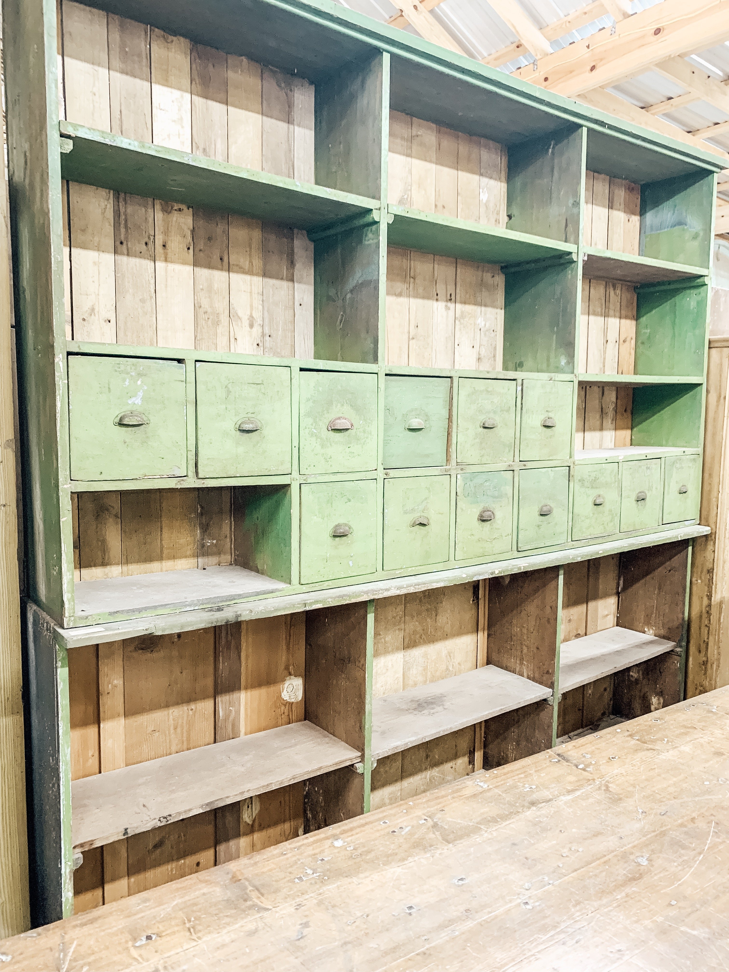 Large Green Primitive Cabinet 