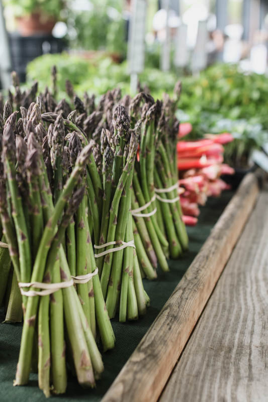 Grand Rapids, Michigan Farmers Market in early June has swiss chard, asparagus and more