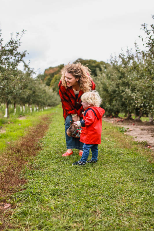 Fall Apple Picking Activity with Toddler in Michigan. Janie and Jack Red Toggle Jacket. Pumpkin House 
