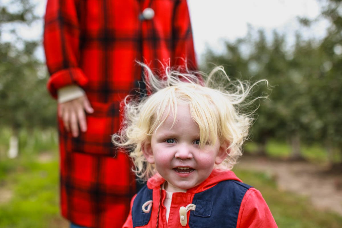 Fall Apple Picking Activity with Toddler in Michigan. Janie and Jack Red Toggle Jacket. Pumpkin House 