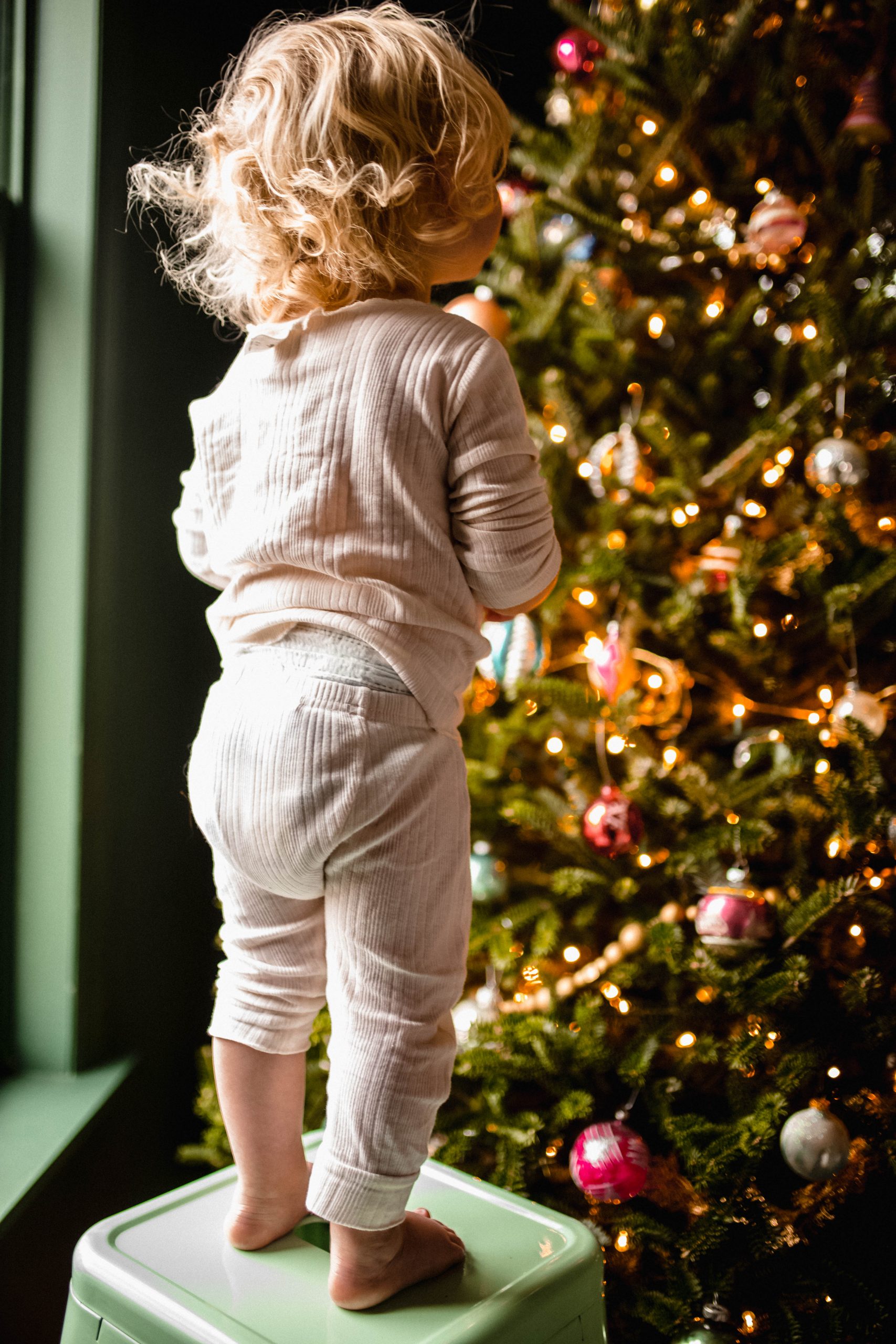 Little boy christmas traditions decorating the tree 