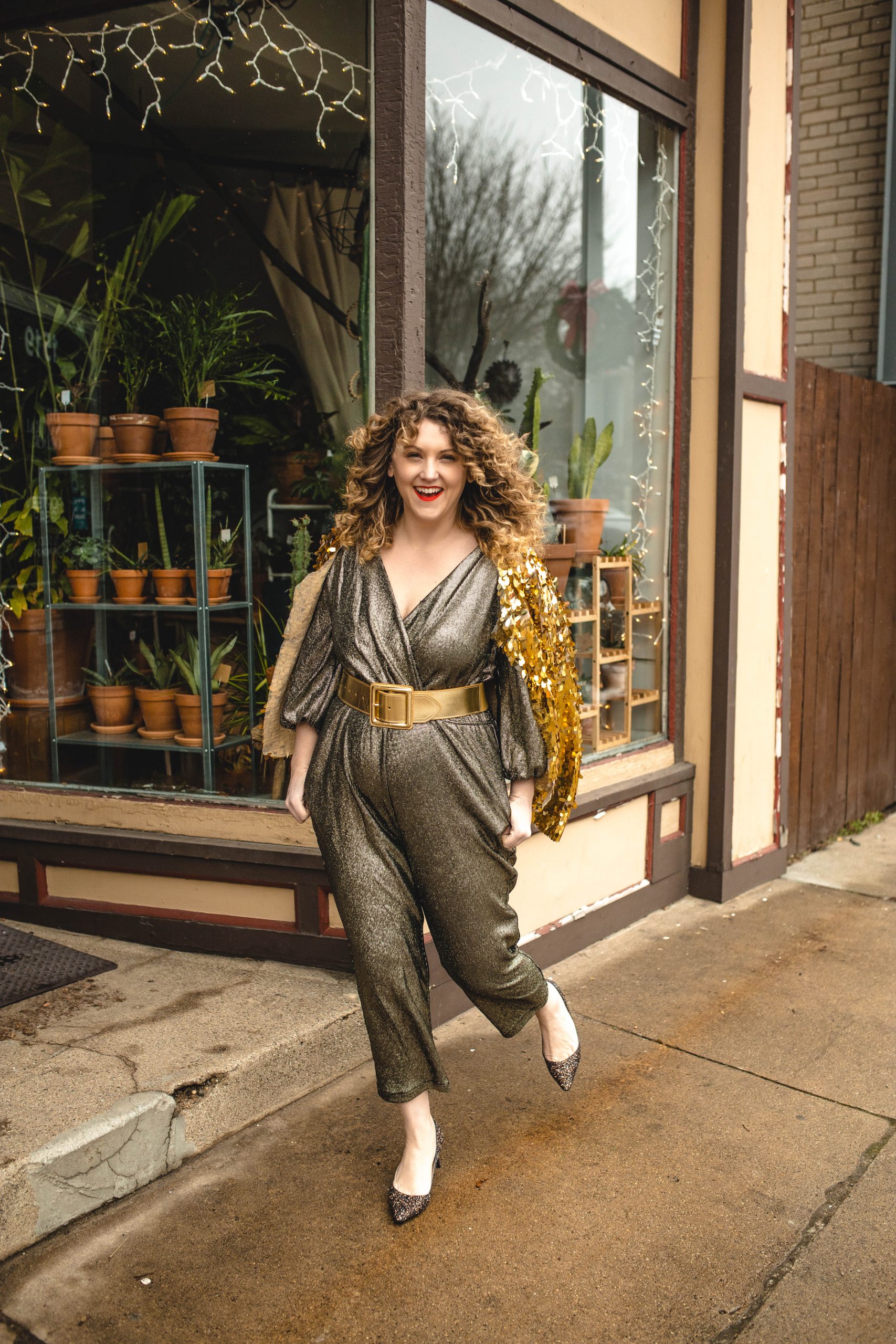 Gold Lame Jumpsuit from Anthropologie 