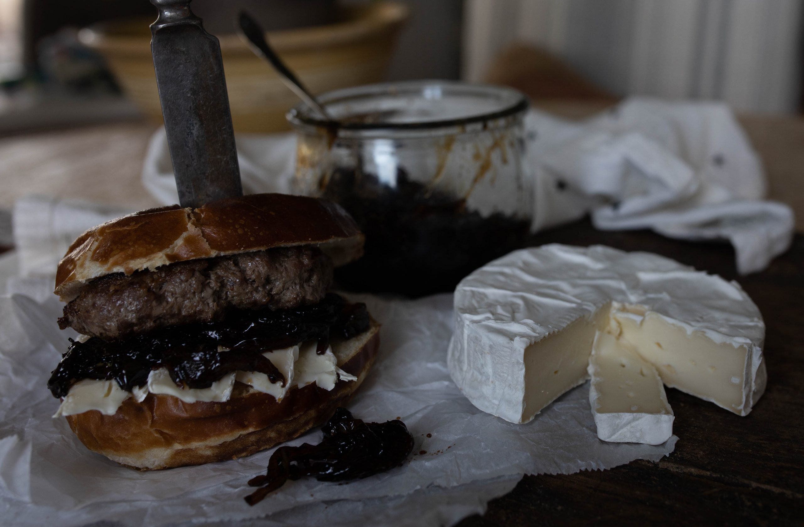Brie and Onion Jam Burgers