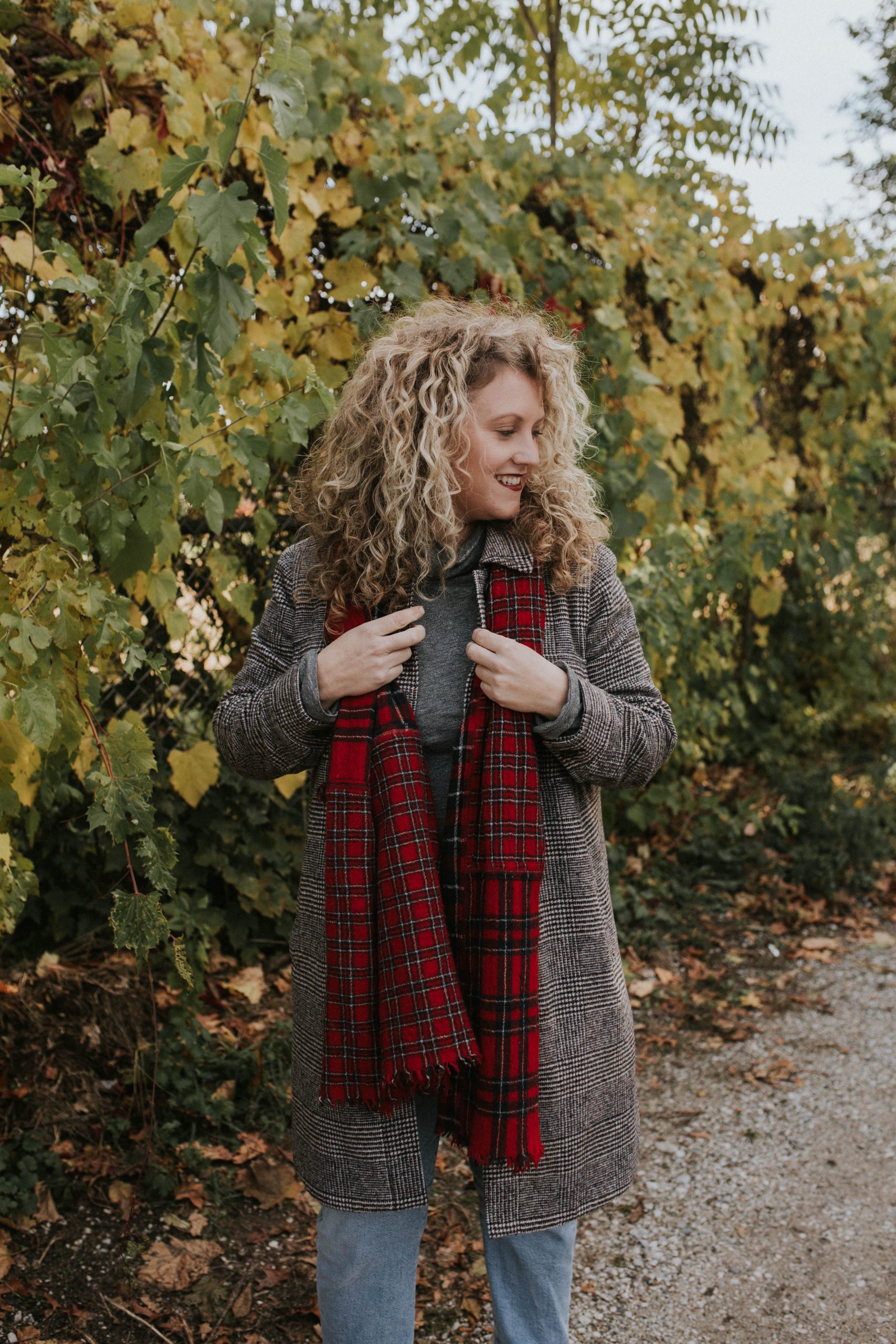 Fall Leaves with Madewell Plaid Jacket and Scarf 