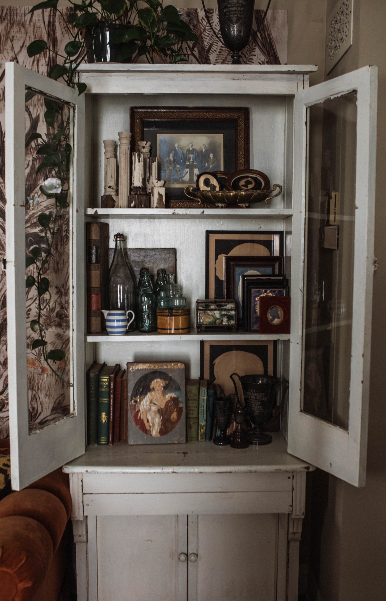 Vintage collections in a cabinet