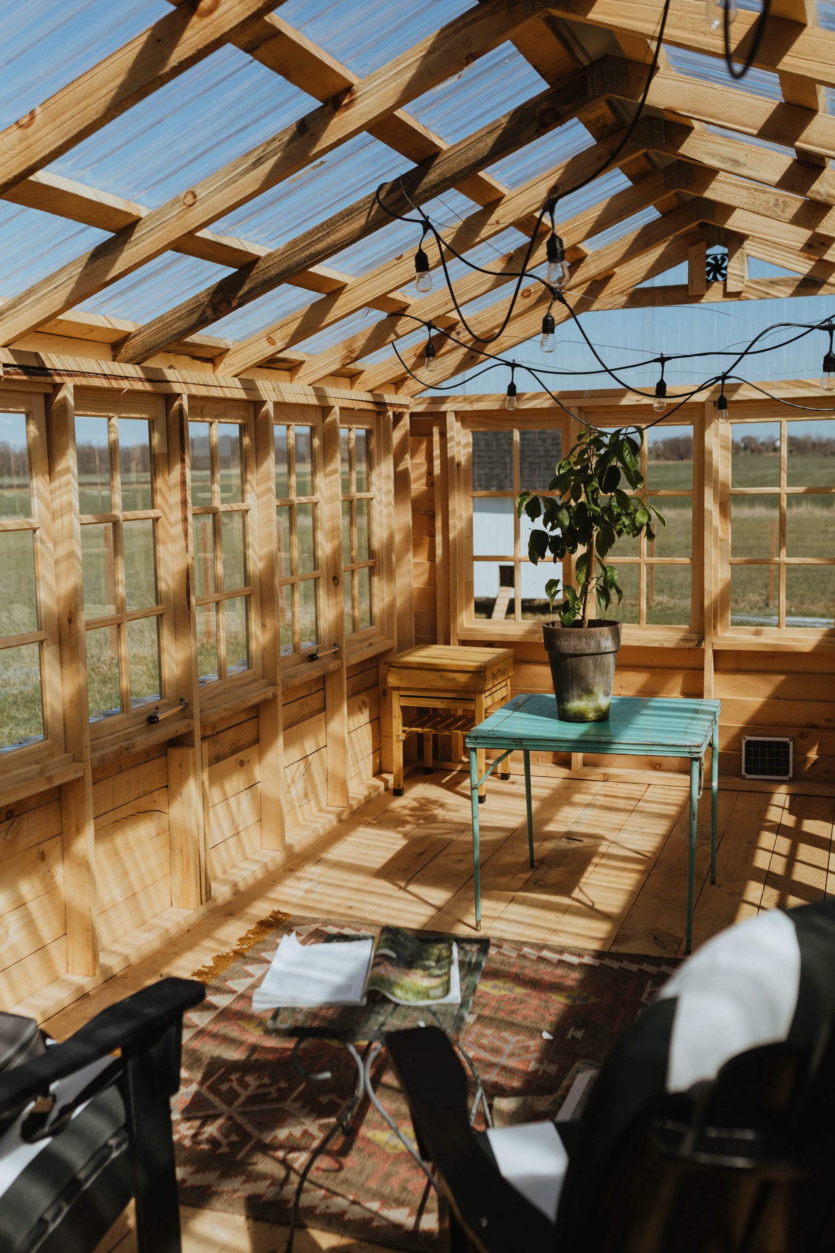 All natural wood built greenhouse
